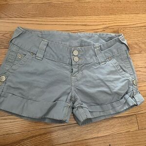 [W29]True Religion Gray/Blue Linen Cotton Sammy Shorts Wide Fold Hem